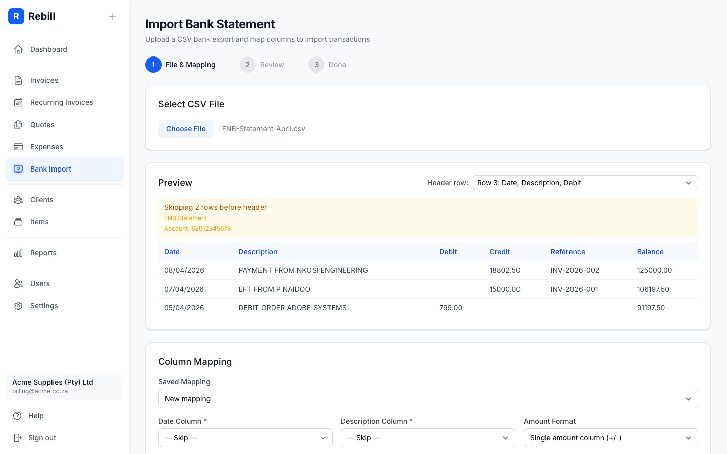 bank import header detection