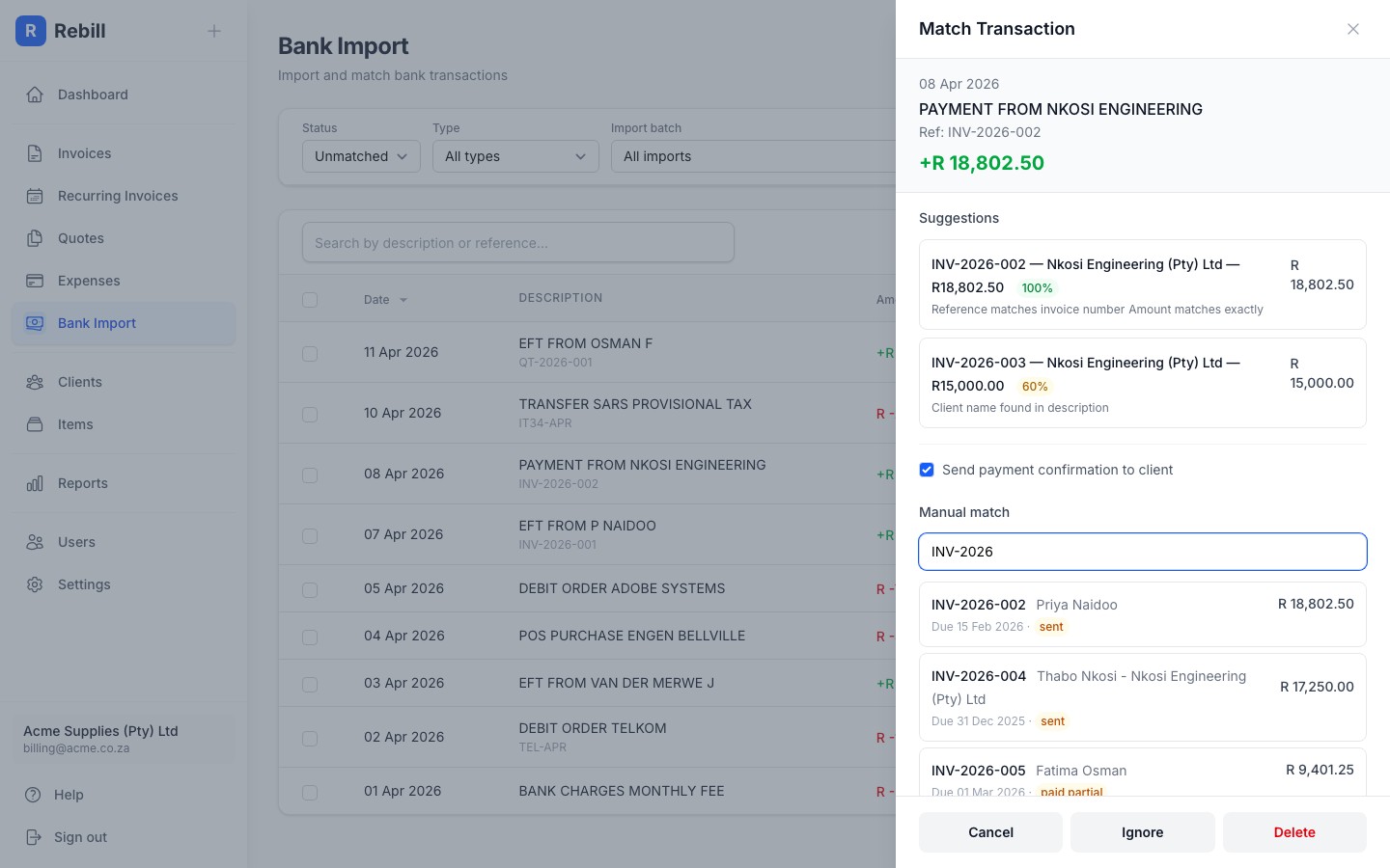 bank import manual match