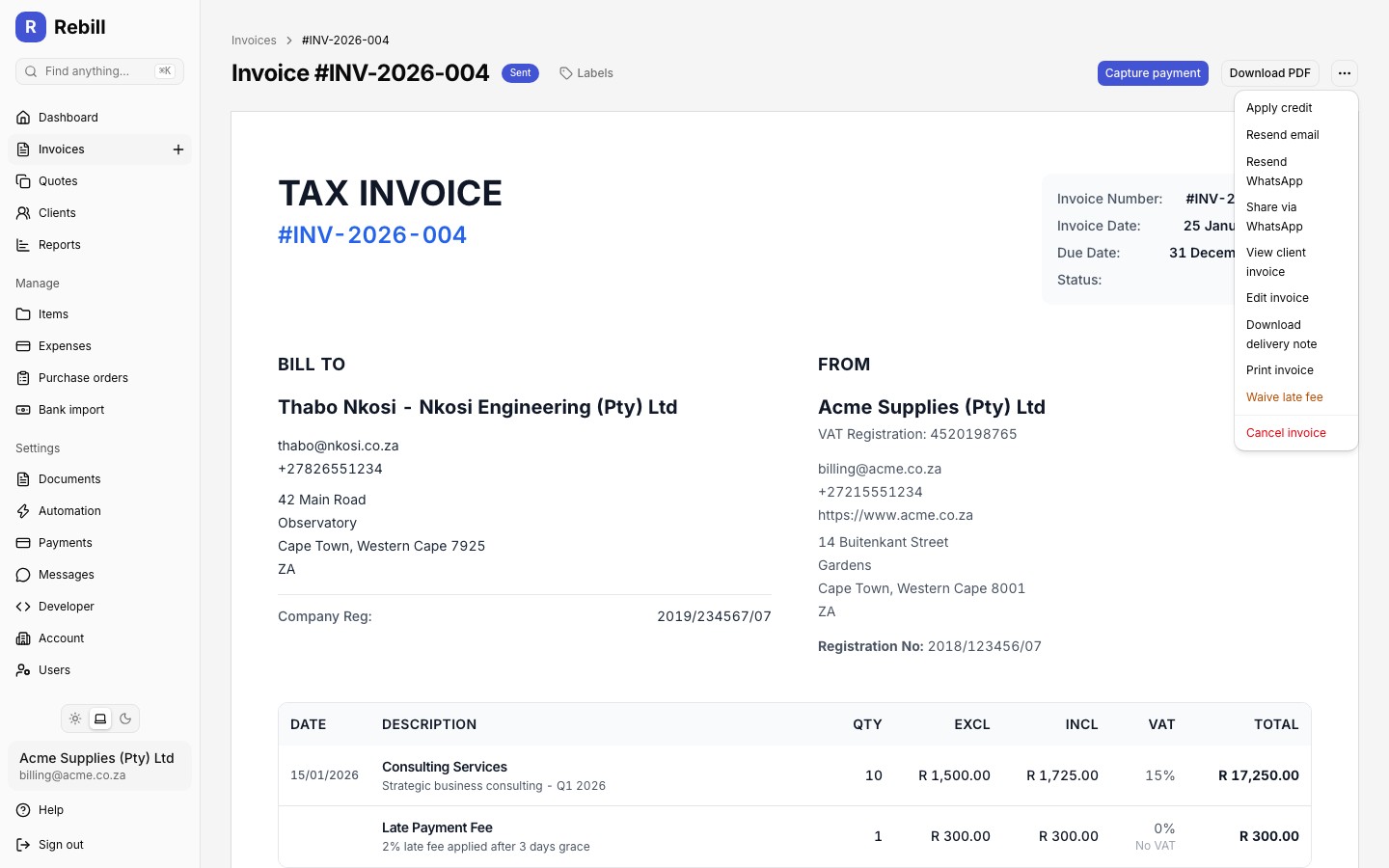 invoice apply credit button