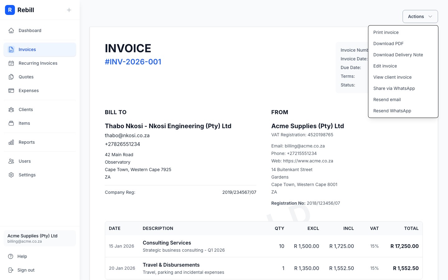 invoice print option