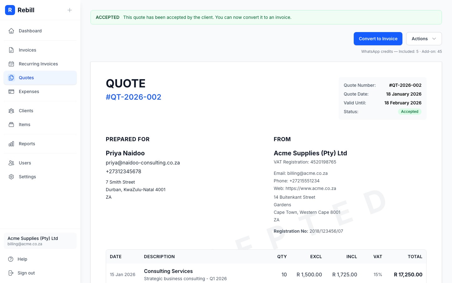 quote detail accepted