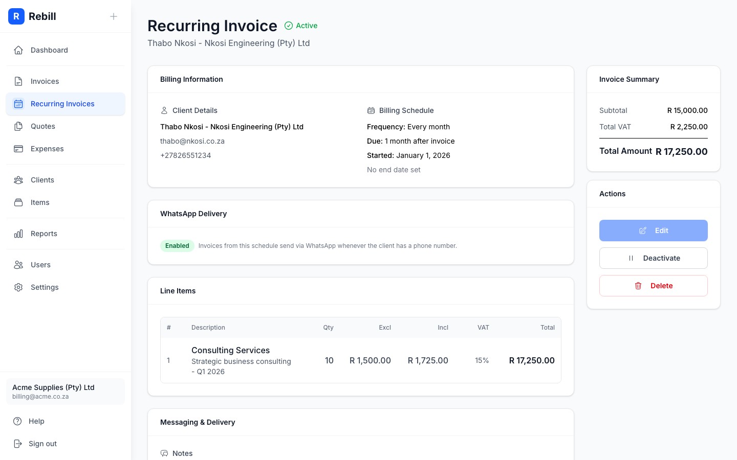 recurring detail active