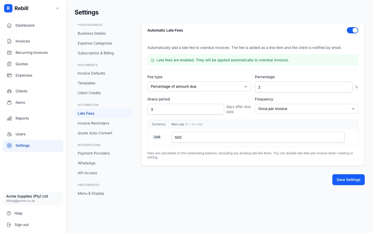settings late fees config