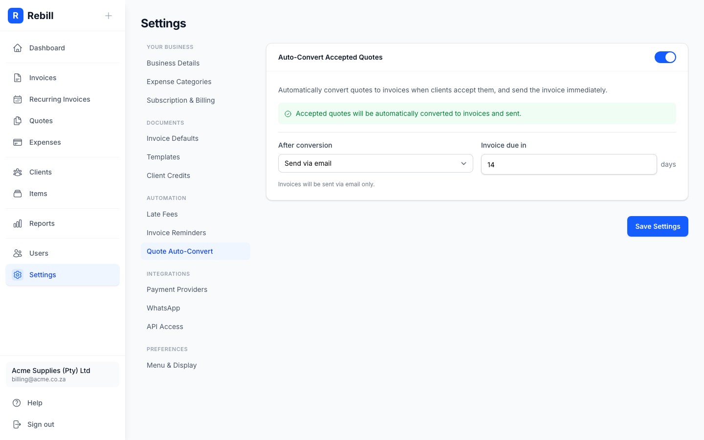 settings quote auto convert