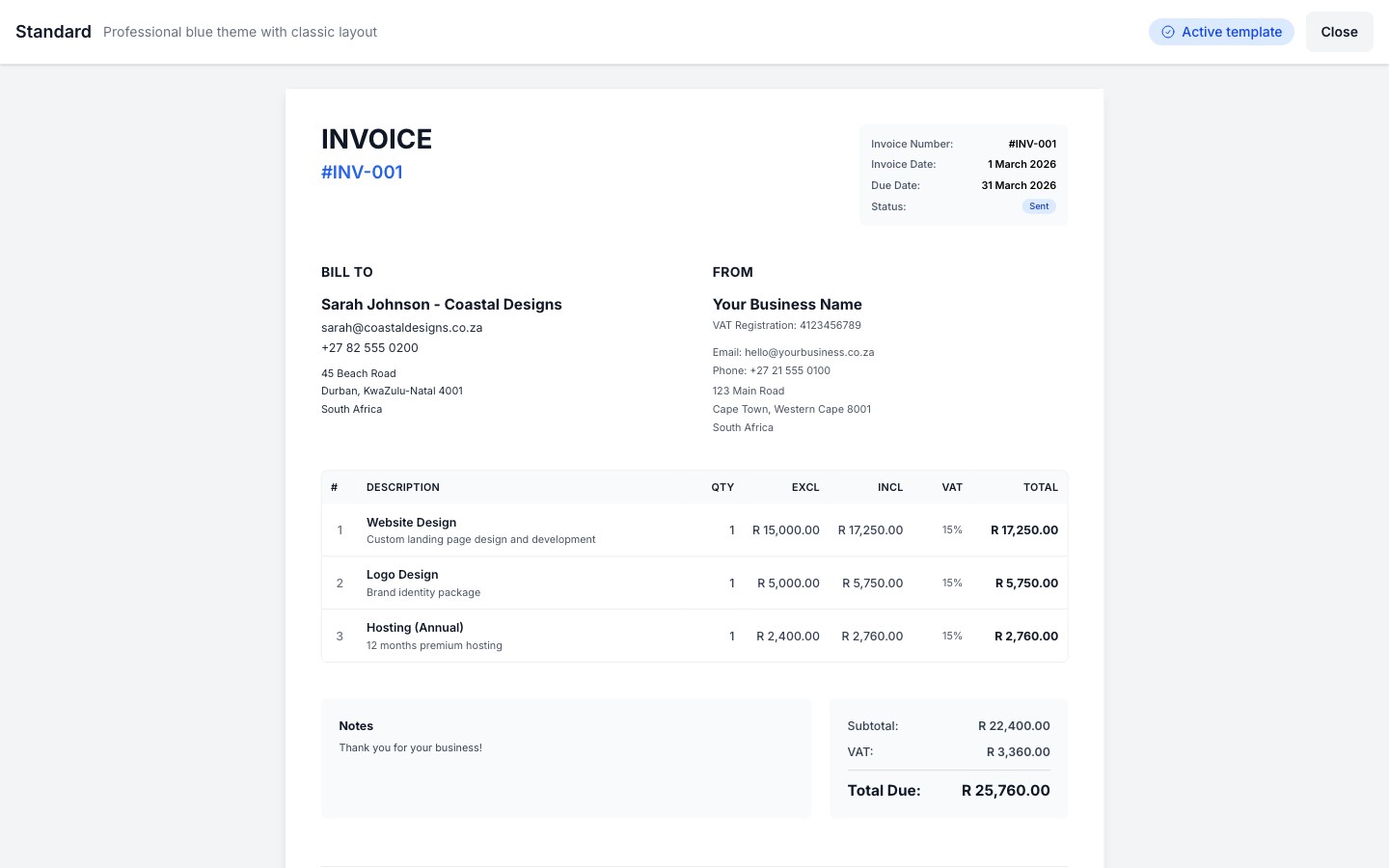 settings templates preview