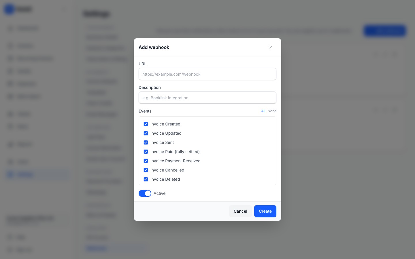 settings webhooks add